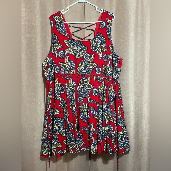 Maurices 3X Red and Blue Floral Midi Dress GUC - Picture 1 of 7